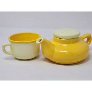 Vintage‎ Yellow Ceramic Teapot W Lid & Coffee/Tea Cup Yellow/White Single Serve